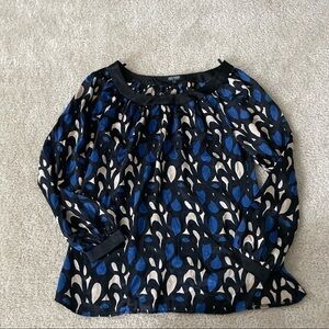 Worn Once Beautiful Blue, Black & White Silk Top!